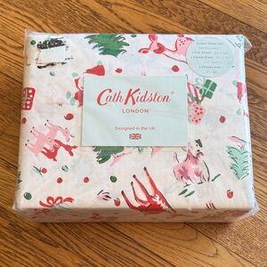Cath Kidston Festive Ditsy Deer Print QUEEN Sheet Set NWT